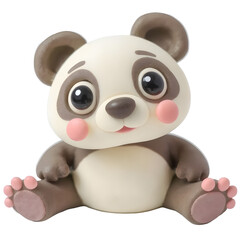 Fototapeta premium A fun 3D cartoon baby panda bear character with a cute smile and big black eyes is isolated on a white background