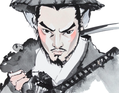 Illustration of a samurai drawn with a brush. Handwritten style. Brush. Japan. Japanese. Warring States period. - Powered by Adobe