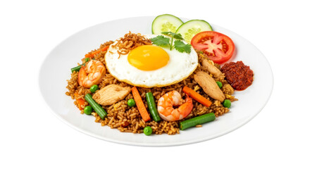 delicious nasi goreng with fried egg transparent background for menu design