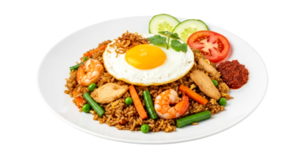 delicious nasi goreng with fried egg transparent background for menu design