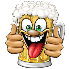 Oktober Fest Celebrtion Happy and funny glass of Beer Cartoon Character vector illustration isolated on white
