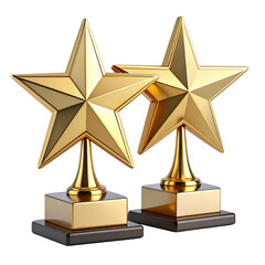 Two Gold Star Awards in Angled Perspective, Transparent White Background 3