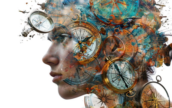 Surreal Vision of a Thoughtful Dreamer on white background