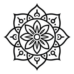 Black and White Geometric Mandala Flower Design