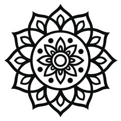 Black and White Mandala Design with Floral Elements