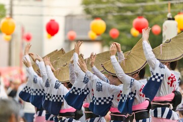 Beautiful scenery of AWA ODORI FESTIVAL in summer season, a traditional dance festival of Tokushima prefecture and Tokyo, Japan