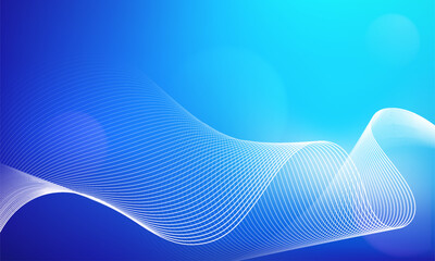 Futuristic blue wavy background of lines. Abstract pattern with shining white lines.
