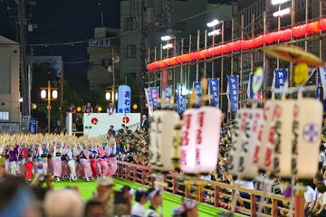 Beautiful scenery of AWA ODORI FESTIVAL in summer season, a traditional dance festival of Tokushima prefecture and Tokyo, Japan