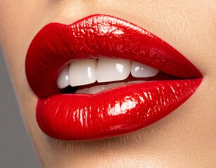 Obraz premium red lips with red lipstick