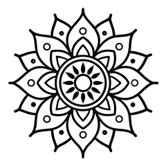 Intricate Black and White Mandala Design with Floral Elements