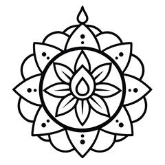 Intricate Black and White Mandala Design with Floral Elements