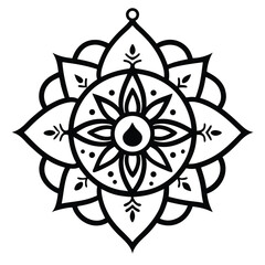 Intricate Black and White Mandala Design with Floral Elements