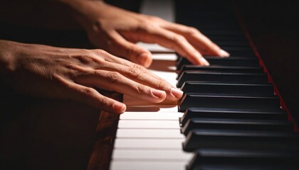Obraz premium Close Up Of Hands Playing Piano Keys