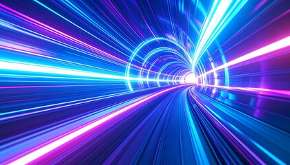 Vibrant neon tunnel with speed lines