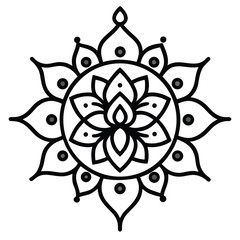 Intricate Black and White Mandala Design with Lotus Flower