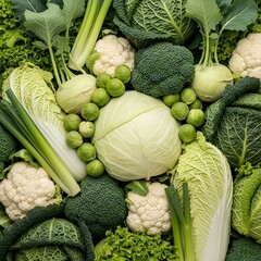 
background with different varieties of cabbage