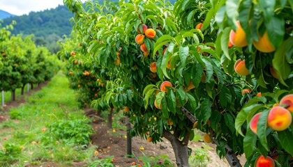 Peach orchard rows