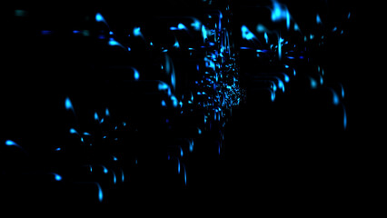 Dynamic blue light particles flowing on a black background, abstract digital design