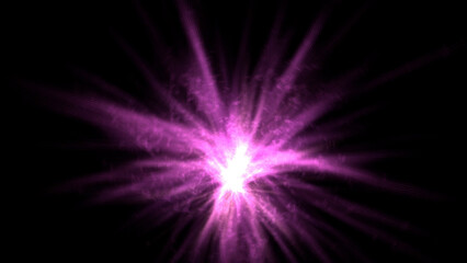 Dynamic energy burst radiating vibrant purple light against a stark black backdrop, power.