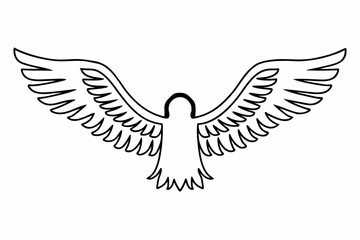 Fototapeta premium Outline drawing of a bird with outstretched wings in black and white vector illustration style 