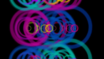 Dynamic abstract circles in vibrant colors on black background, modern design element