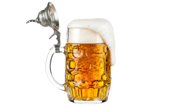 frothy beer stein with lid oktoberfest image with transparent background