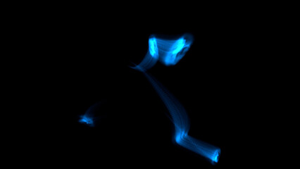 Dynamic abstract blue light trails dance on black, creating a modern futuristic design element for technology concepts