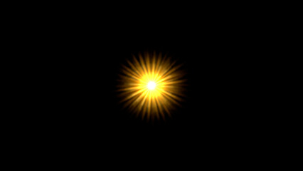 Golden starburst radiating light on pure black background for a modern, vibrant design element