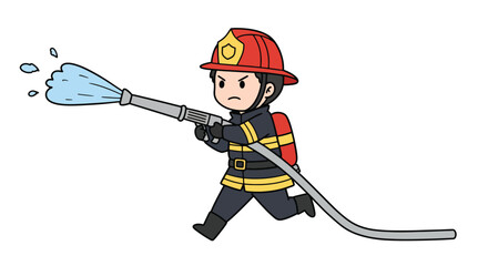 Fototapeta premium Determined Cartoon Firefighter Spraying Water