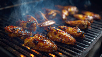 chicken wings on a smoking hot grill