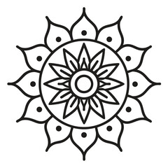 Black and White Mandala Design with Floral and Dot Accents