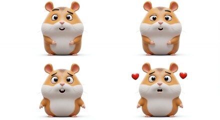 Naklejka premium Cartoon hamster illustrations with different expressions