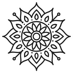 Black and White Mandala Design with Floral Elements