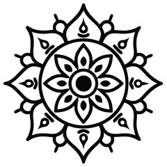 Black and White Mandala Design with Floral Elements