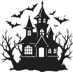 Haunted House Silhouette – Halloween, Spooky, Ghost, Horror Vector Illustration Isolate on White Background