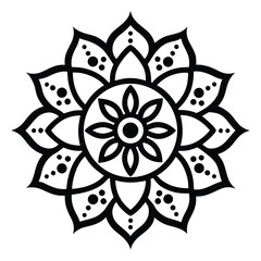 Black and White Mandala Design with Petals and Dots