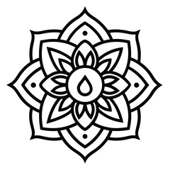 Black and White Mandala with Water Drop Symbol