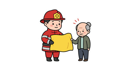 Firefighter Helping Distressed Elderly Man