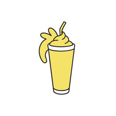 Delicious banana milkshake with a vibrant yellow splash and peeled fruit illustration