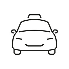 Taxi Front View Line Icon. Urban Transportation, Ride-Hailing Service, And Public Transport Outline Symbol. City Commuting And Travel. Editable Stroke. Isolated Vector Illustration