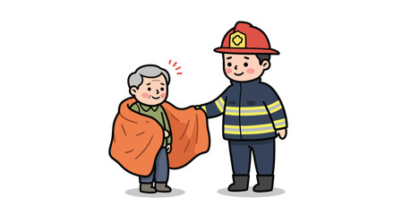 Firefighter Helping Elderly Person with Blanket