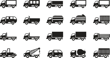 Truck Icons Silhouette Set – Transport, Vehicle, Delivery, Cargo Vector Design