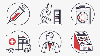 Healthcare set of web icons in line style. Medicine and Health Care linear icon collection. Containing emergency, doctor, treatment, medical, report, diagnosis, health, prevention