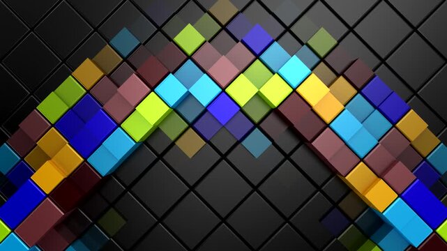 Cubes Form a Wave. Abstract motion, 3d rendering, 4k resolution
