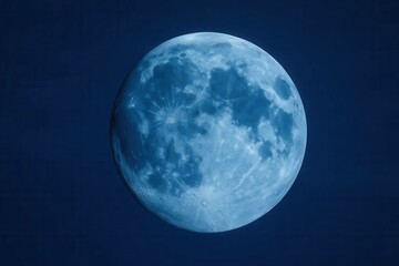 Fototapeta premium The moon glows in a deep blue hue against the dark sky