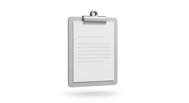 3D rendered illustration of a blank clipboard with paper isolated on white background.