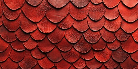 Red dragon scale leather texture background, seamless pattern. Background for product presentation with copy space.