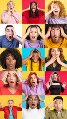 Mosaic of multiethnic people with surprised expression