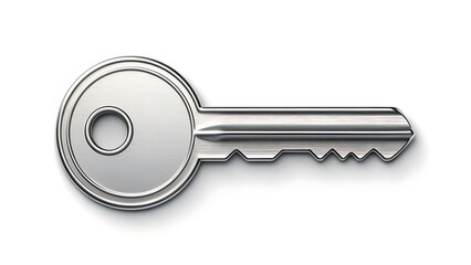 Shiny silver key is a common household item for standard locks. Suitable for security, home, access, protection concepts.
