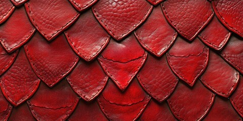 Red dragon scale leather texture background, seamless pattern. Background for product presentation with copy space.